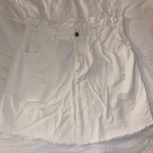 White Paper-bag style jean skirt